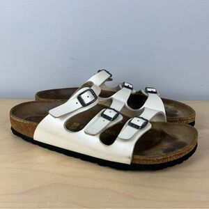 Birkenstock Women’s Size 39 / 8.0 Florida White Leather 3 Strap Cork Sandals